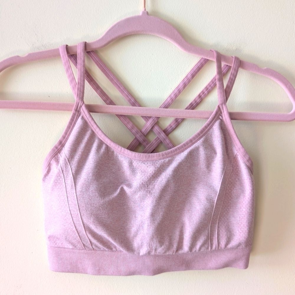 Reebok Pink Seamless Strappy Sports Bra Workout Size Medium